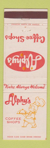 Matchbook Cover - Alphy's Coffee Shops Fullerton Alhambra Corona Rosemead CA