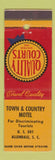 Matchbook Cover - Town and Country Motel Allendale SC Quality Courts