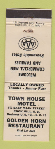 Matchbook Cover - Town House Motel Golden Horn Restaurant Rock Hill SC WEAR