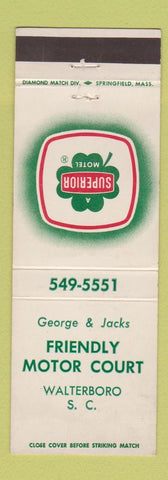 Matchbook Cover - Friendly Motor Court Motel Walterboro SC Superior