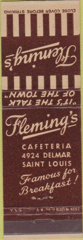 Matchbook Cover - Fleming's Cafeteria St Louis MO