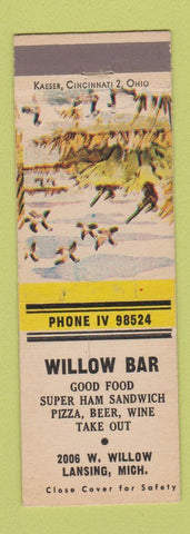 Matchbook Cover - Willow Bar Lansing MI pizza