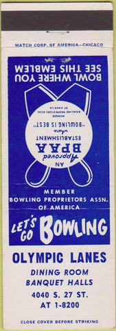 Matchbook Cover - Olympic Bowling Lanes Milwaukee WI