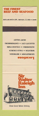 Matchbook Cover - Sir Walter Raleigh Inn Bethesda Wheaton College Park MD