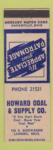 Matchbook Cover - Howard Coal & Supply Lansing MI