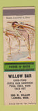 Matchbook Cover - Willow Bar Lansing MI pizza