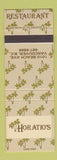 Matchbook Cover - Horatio's Restaurant Vancouver BC