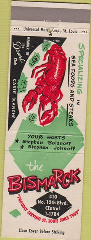 Matchbook Cover - The Bismarck St Louis MO lobster