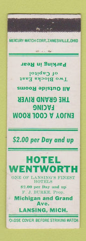 Matchbook Cover - Hotel Wentworth Lansing MI