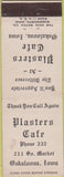 Matchbook Cover - Plasters Cafe Oskaloosa IA