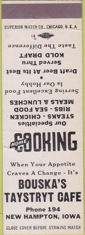 Matchbook Cover - Bouska's Taystryt Cafe New Hampton IA