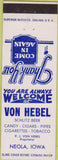Matchbook Cover - Von Hebel Neola IA Schlitz Beer