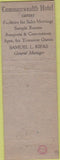 Matchbook Cover - Hotel Commonwealth Kansas City MO