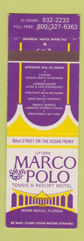 Matchbook Cover - Marco Polo Tennis Resort Motel Miami Beach FL