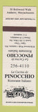 Matchbook Cover - La Cucina de Pinocchio Italian Amherst MA