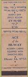 Matchbook Cover - Ace of Hi Way Cabins Kanas City MO WORN