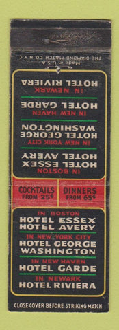 Matchbook Cover - Hotels Boston MA New Haven CT New York City Newark NJ WEAR