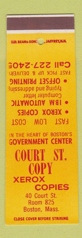 Matchbook Cover - Court St Coply Xerox Copies Boston MA DD Bean SAMPLE MISCUT