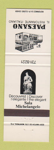 Matchbook Cover - Paesano Italian Restaurant Michelangelo Montreal QC