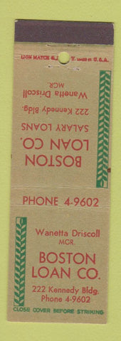 Matchbook Cover - Boston Loan Company MA