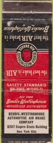 Matchbook Cover - Bendix Westinghouse Brake co New York City WORN