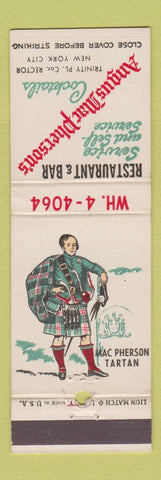 Matchbook Cover - Angus MacPherson's Restaurant New York City