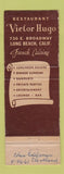 Matchbook Cover - Victor Hugo Restaurant Long Beach CA WORN