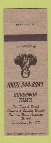 Matchbook Cover - Governor Tom's Restaurant Waterbury VT