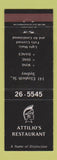 Matchbook Cover - Attilio's Restaurant Sydney Australia