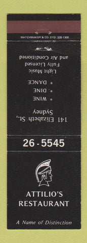 Matchbook Cover - Attilio's Restaurant Sydney Australia