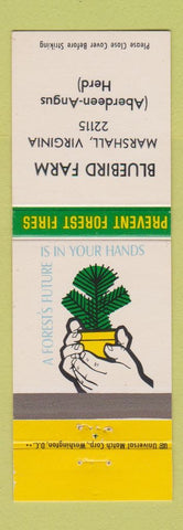 Matchbook Cover - Bluebird Farm Marshall VA Prevent Forest Fires