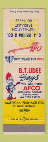 Matchbook Cover - BT Udee AFCO American Furnace CJ Seliga