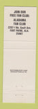Matchbook Cover - Alabama Fan Club Fort Payne AL Country Music WEAR