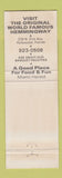 Matchbook Cover - Hemmingway by the Sea Fort Lauderdale FL