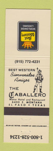 Matchbook Cover - Caballero Motor Hotel El Paso TX Best Western