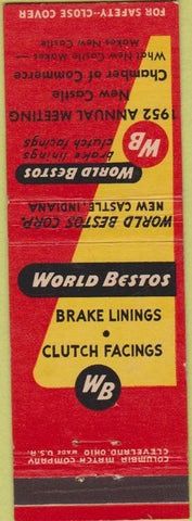 Matchbook Cover - World Bestos Brake Lining New Castle IN 1952