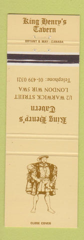 Matchbook Cover - King Henry's Tavern London UK England