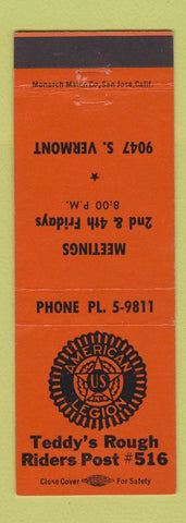 Matchbook Cover - American Legion Teddy's Rough Riders Post Los Angeles CA