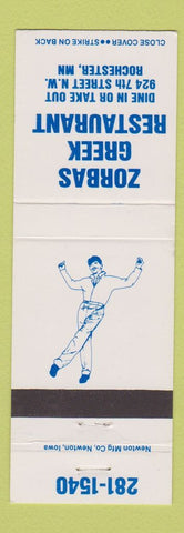 Matchbook Cover - Zorbas Greek Restaurant Rochester MN