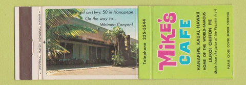 Matchbook Cover - Mike's Cafe Hanapepe Kauai Hawaii