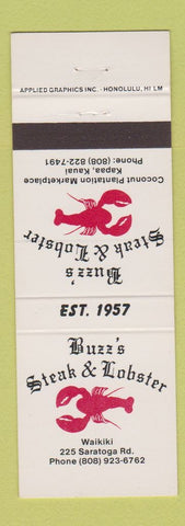 Matchbook Cover - Buzz's Steak Lobster Waikiki Hawaii Kauai