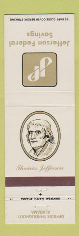Matchbook Cover - Jefferson Federal Savings Thomas Jefferson Birmingham AL