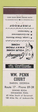 Matchbook Cover - Wm Penn Court Motel Darien GA