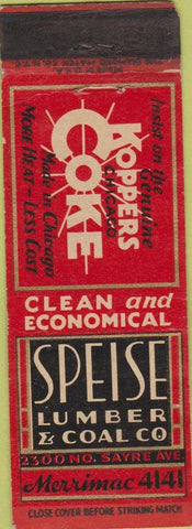 Matchbook Cover - Koppers Coal Coke Speise Lumber Chicago IL