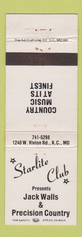 Matchbook Cover - Starlite Club Kansas City MO Jack Walls Precision Country WEAR