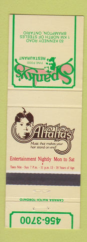 Matchbook Cover - Alfalfa's Spanky's Restaurant Brampton ON