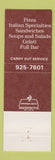 Matchbook Cover - Pinocchio's Italian Restaurant Aspen Colorado