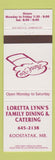 Matchbook Cover - Loretta Lynn's Family Dining Catering Koostatak MB