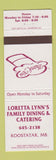 Matchbook Cover - Loretta Lynn's Family Dining Catering Koostatak MB
