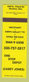 Matchbook Cover - One Stop Depot Casey Jones Struthers OH